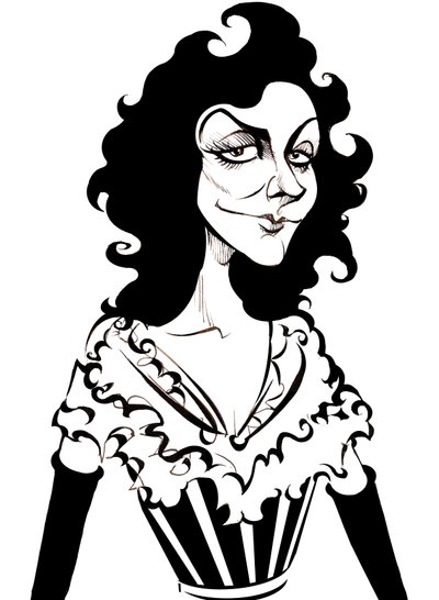 Yvette Guilbert, French actress and cabaret singer, caricature by Neale Osborne